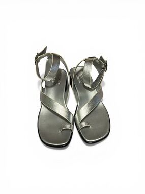 Naturalizer Strappy Block Heel Sandals Silver Buckle Ankle Strap Size 7.5